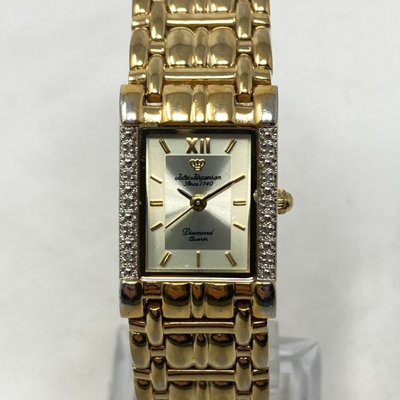 Vtg Jules Jurgensen Diamond Tank Watch Women 19mm Gold Tone New Battery 7.25" - Picture 2 of 16